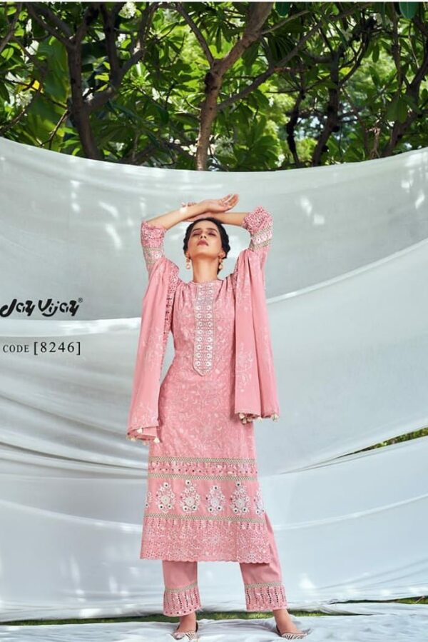 Jay Vijay Shehnaaz 8246 - Pure Cotton Khadi Print With Embroidery & Lace Work Suit