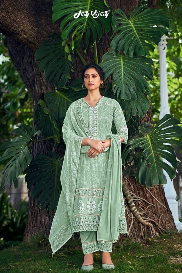 Jay Vijay Shehnaaz 8247 - Pure Cotton Khadi Print With Embroidery & Lace Work Suit