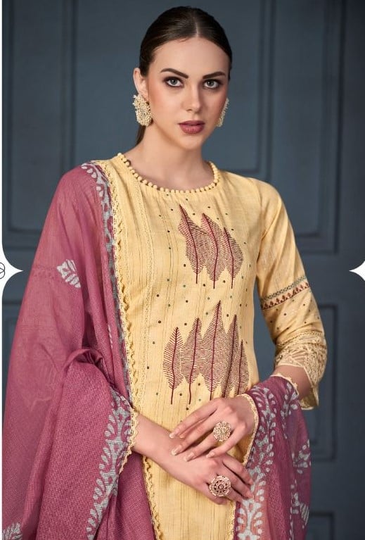 Jay Vijay Erusa 8281 - Pure Cotton Handloom With Embroidery & Lace Work Suit