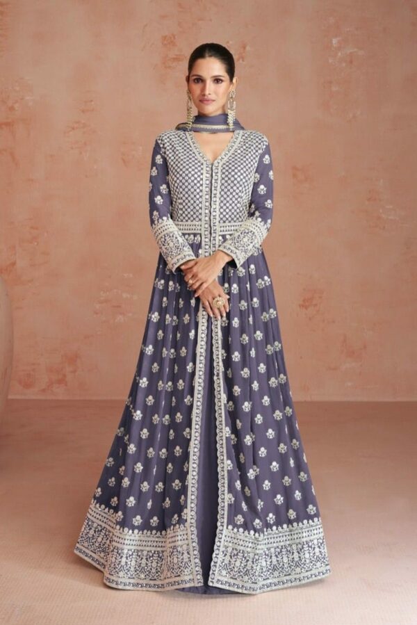 Aashirwad Orchid - Real Georgette With Work Free Size Stitched Dress