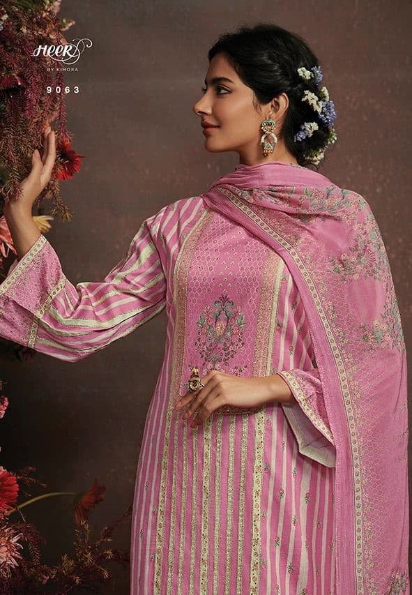 Kimora Ruhana 9068 - Pure Cotton Satin Printed With Gota & Mukaish Work Suit