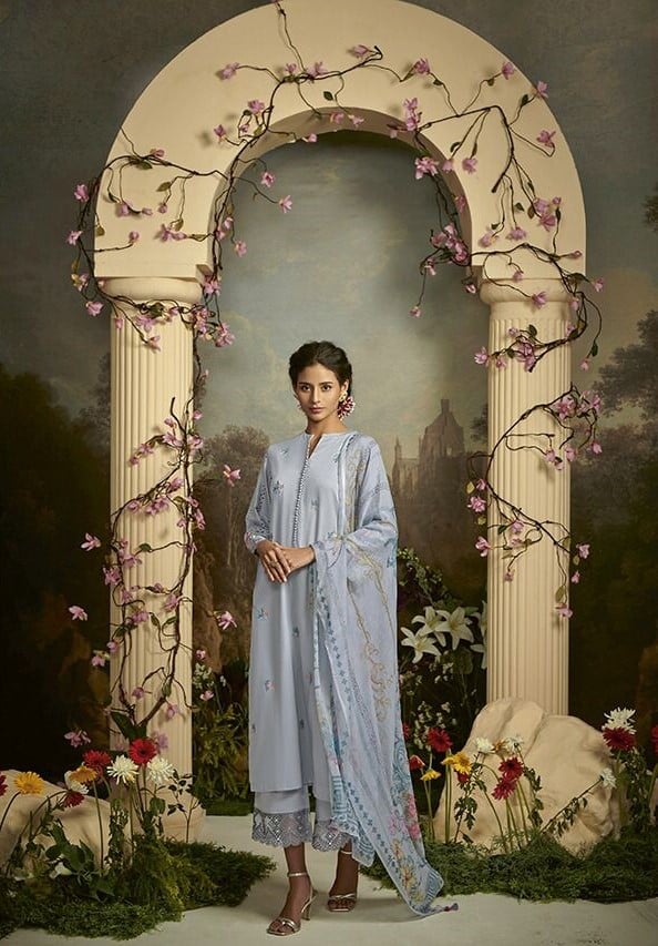 Kimora Gulbagh 9071 - Pure Cotton Satin With Embroidery Suit