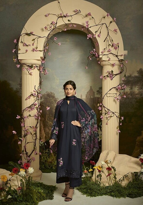 Kimora Gulbagh 9076 - Pure Cotton Satin With Embroidery Suit