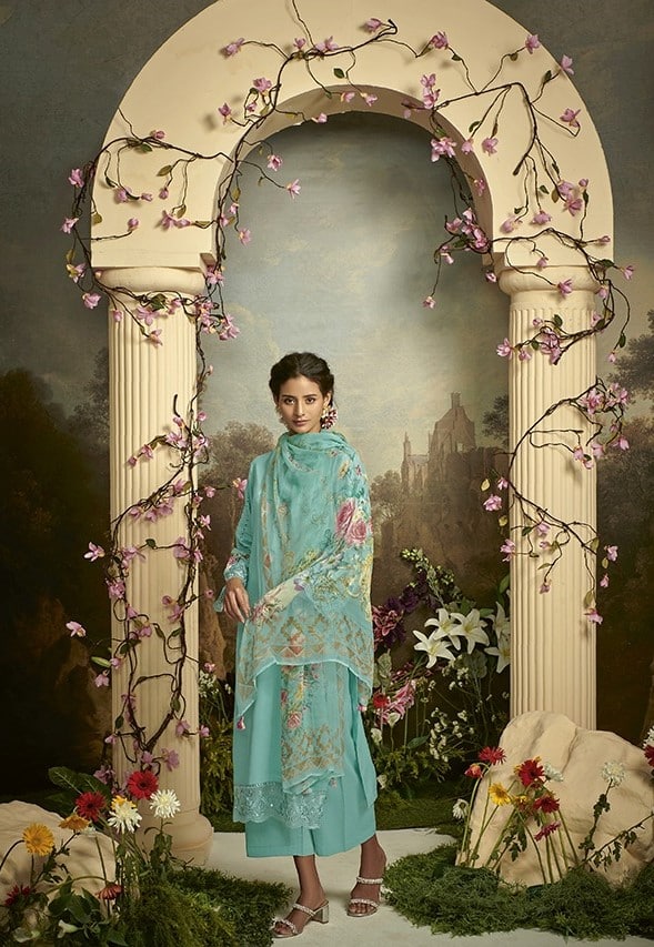 Kimora Gulbagh 9077 - Pure Cotton Satin With Embroidery Suit