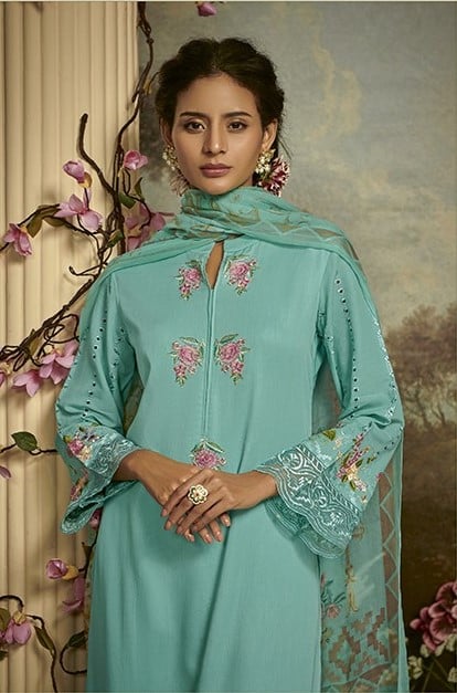 Kimora Gulbagh 9077 - Pure Cotton Satin With Embroidery Suit
