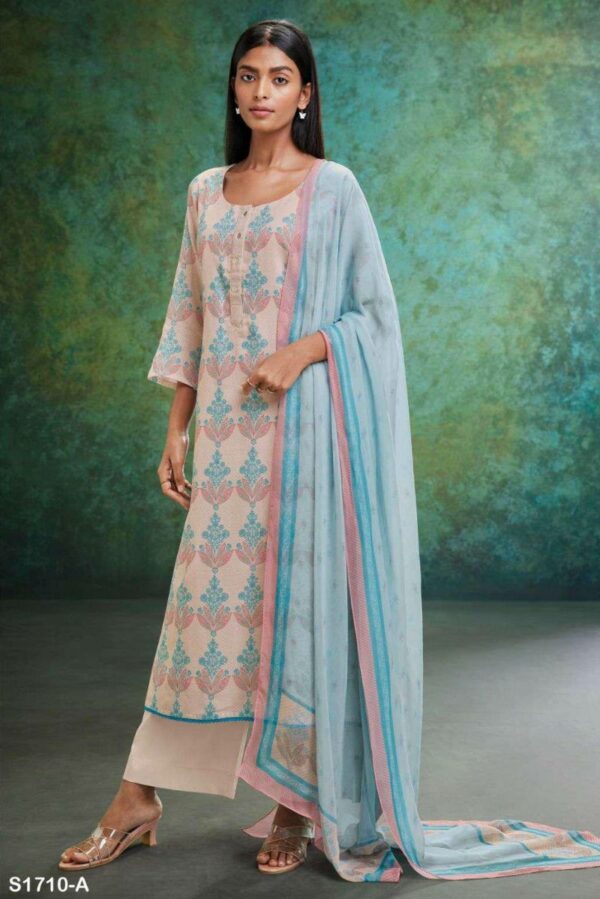 Ganga Paula S1710D - Premium Cotton Printed & Lace Work Suit