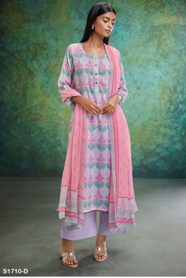 Ganga Paula S1710D - Premium Cotton Printed & Lace Work Suit