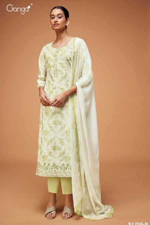 Ganga Dharini S1709D - Premium Cotton Printed With Embroidery And Cotton Lace Suit