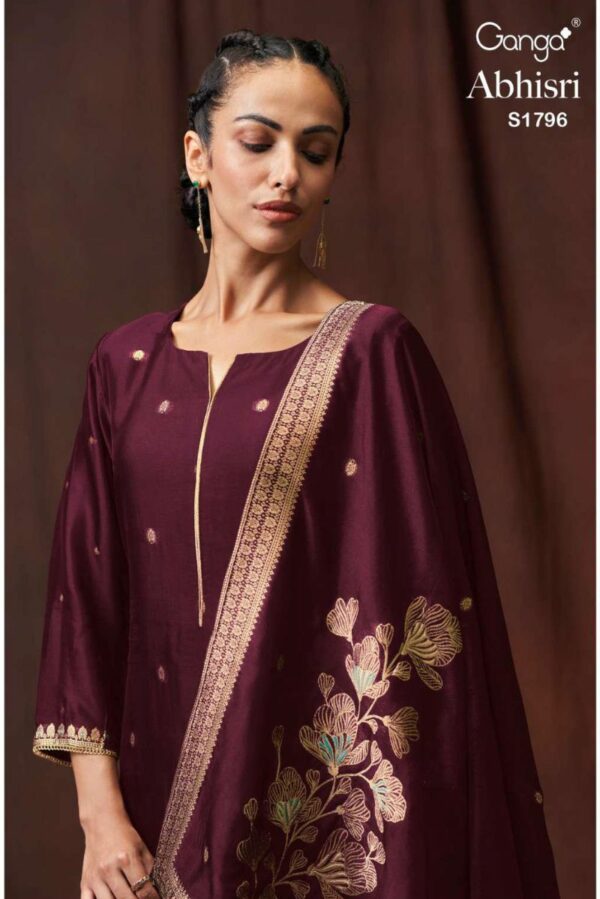 Ganga Abhisri S1796- Premium Viscose Woven Silk Jacquard With Handwork Suit