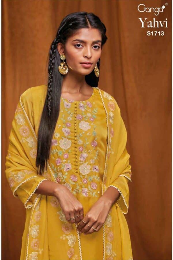 Ganga Yahvi S1713B - Premium Bemberg Habutai SilkWith Embroidery Handwork Suit