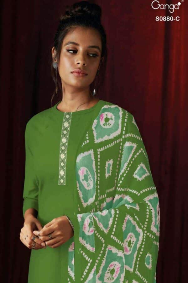 Ganga Ruha S0880D - Premium Cotton With Printed Neck And Daman And Cotton Lace Suit