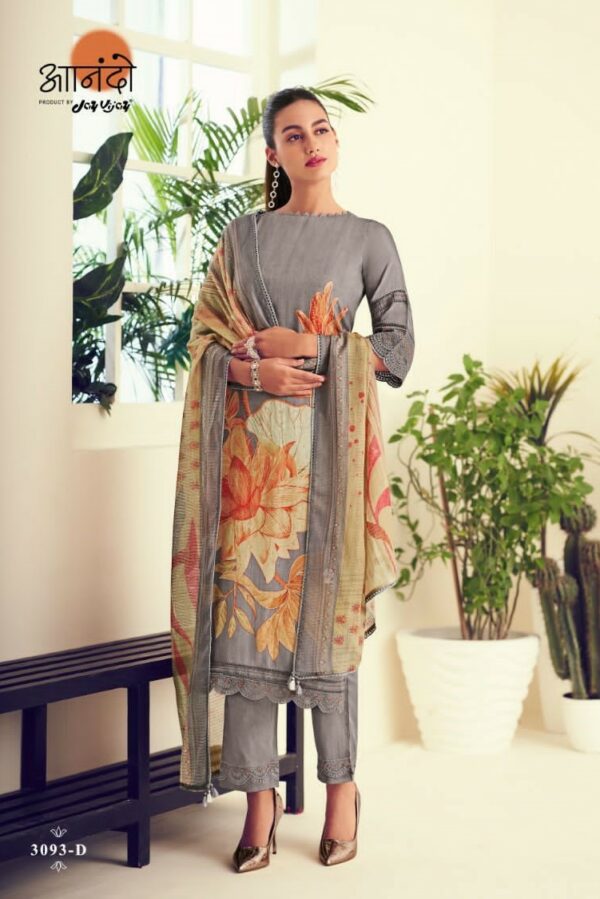 Anando Calista 3093D - Pure Muslin Digital Print With Mukaish Work & Embroidery Suit