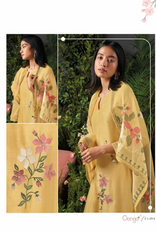 Ganga Cyar C1485 - Premium Bemberg Silk With Embroidery & Lace Suit