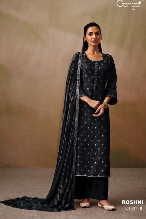 Ganga Roshni C1342 - Premium Pure Linen Solid With Embroidery And Handwork Suit