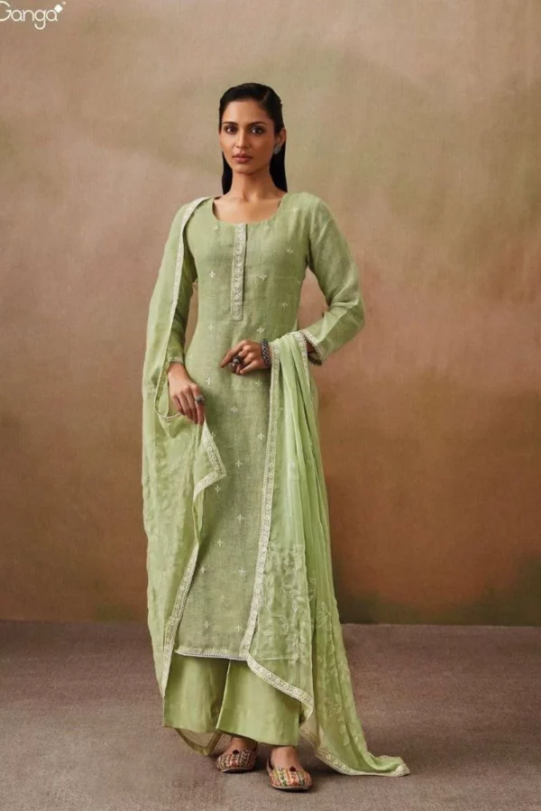 Ganga Roshni C1342 - Premium Pure Linen Solid With Embroidery And Handwork Suit