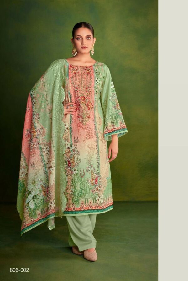 Belliza Mehfuza 008 - Pure Cotton Print with Heavy Embroidery and Swarovski Work Suit
