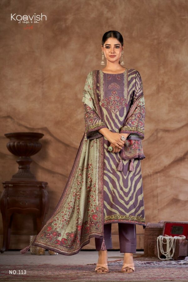 Kaavish Elaaf 114 - Pure Muslin Silk Digital Print With Embroidery Work Suit