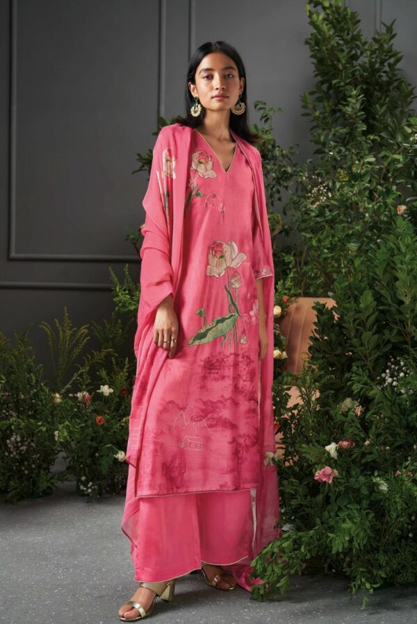Ganga Eshaal 1508 - Premium Bemberg Russian Silk Printed With Hand Work Suit
