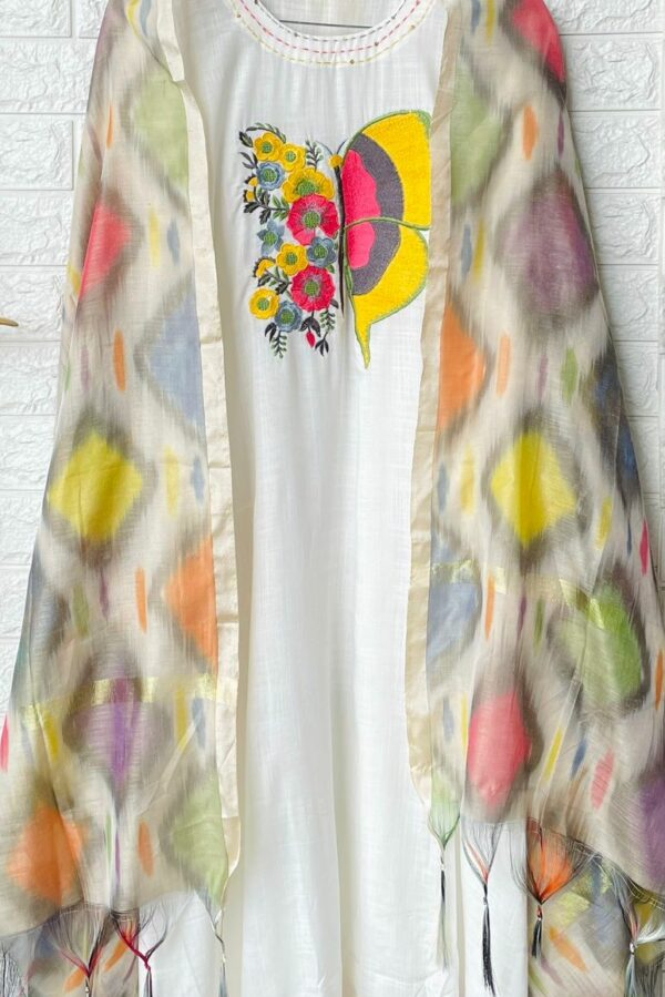 Cotton Linen With Elegant Multicolor Embroidery Suit