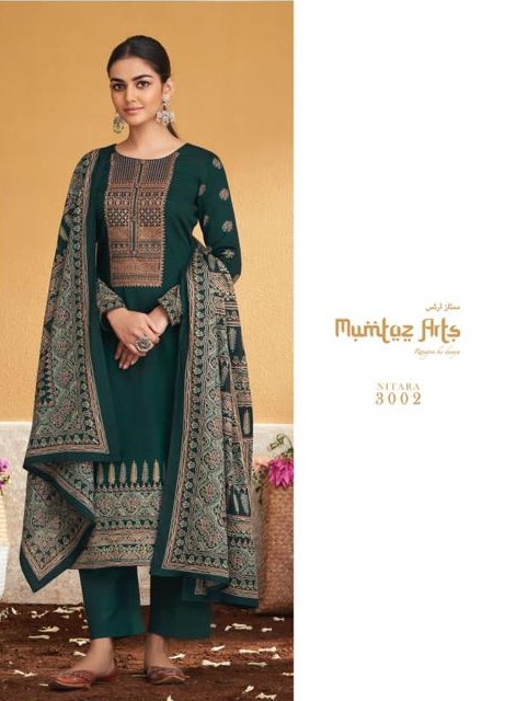 Mumtaz Nitara 3008 - Pure Viscose Jam Satin With Heavy Embroidery Suit