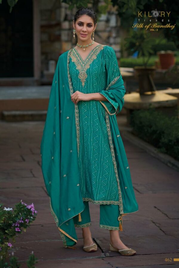 Kilory Silk of Bandhej 462 - Pure Viscose Muslin Printed With Embroidery Suit