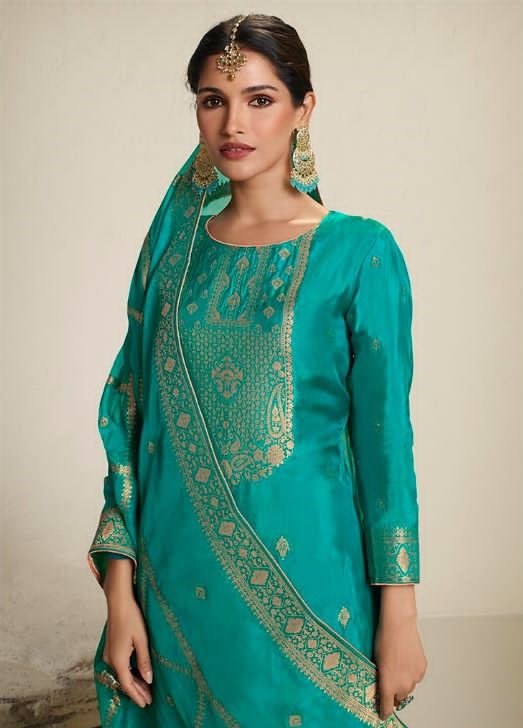 Zisa Charmy Olive 4884 - Pure Tabby Silk Weaving Jacquard Suit