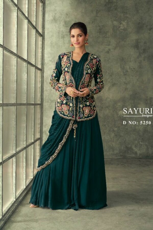 Sayuri Evergreen 5251 - Real Georgette Chinon Silk With Front & Back Work Stitched Dress