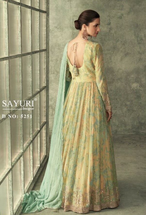 Sayuri Evergreen 5251 - Real Georgette Chinon Silk With Front & Back Work Stitched Dress