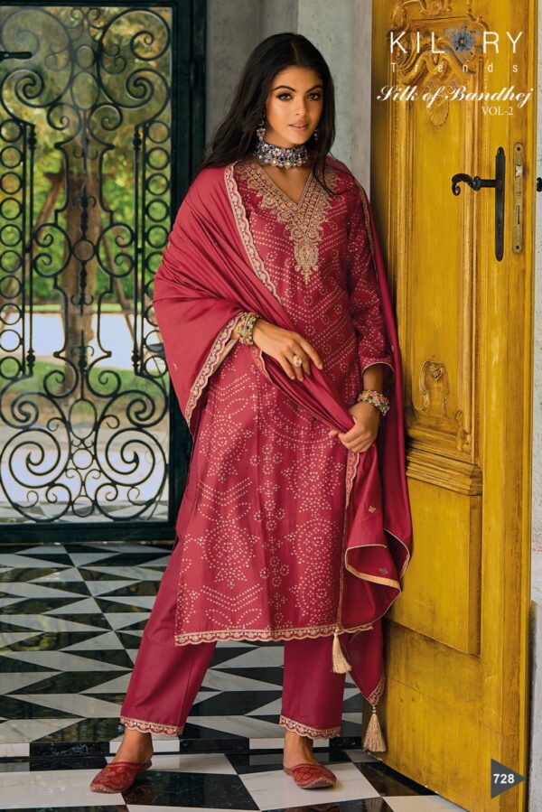Kilory Silk of Bandhej 728 - Pure Viscose Muslin Printed With Embroidery Suit