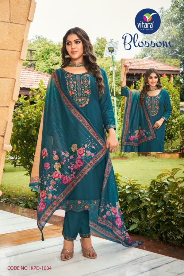 Vitara Blossom 1034 - Heavy Chinon With Embroidery Stitched Suit