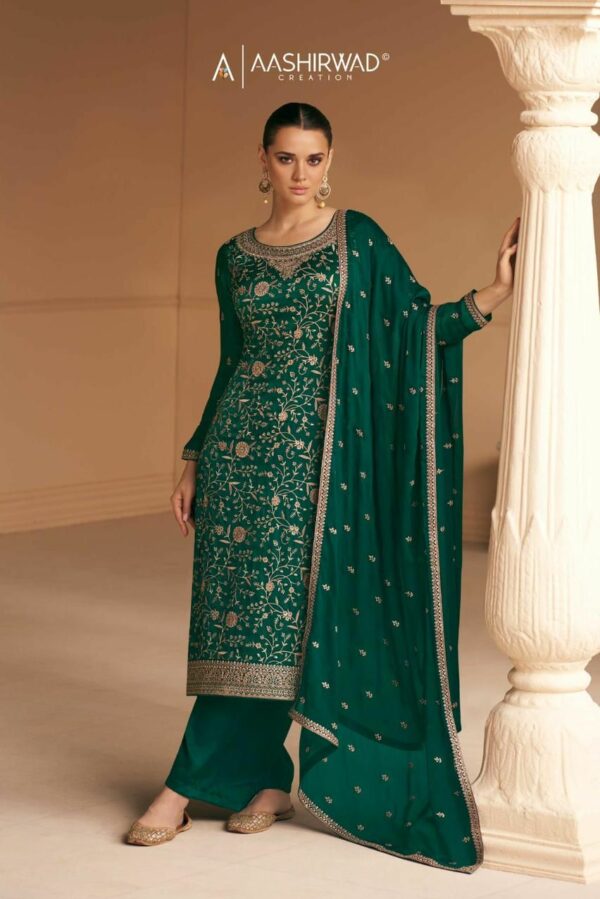 Aashirwad Varina 9700 - Soft Silk Satin With Embroidery Suit