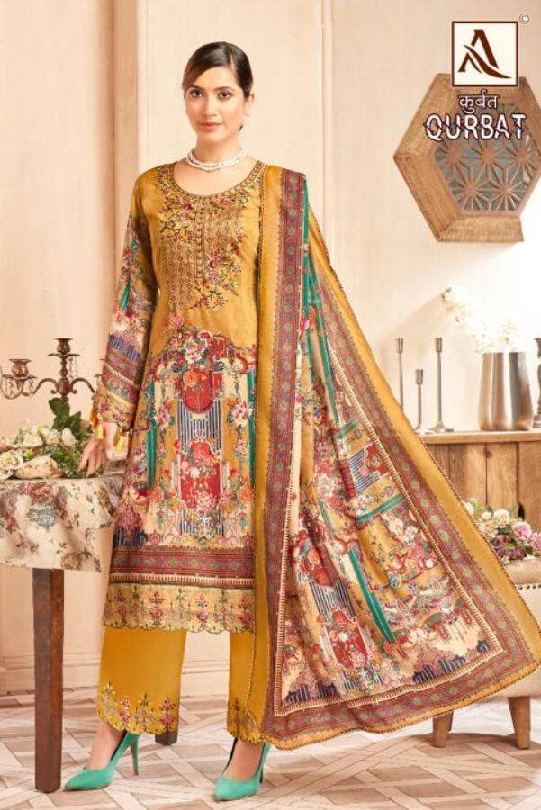Alok Qurbat 008 - Jam Cotton Printed With Embroidery Suit