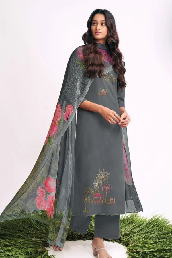 Ganga Freya S1937D - Premium Cotton Satin with Embroidery and Lace Work Suit