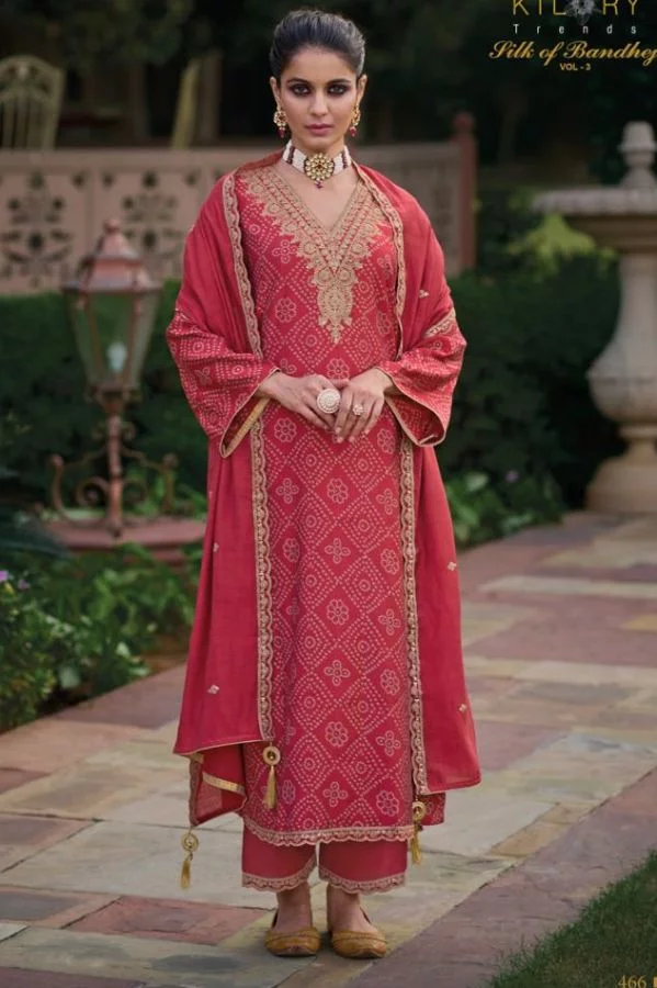 Kilory Silk of Bandhej 466 - Pure Viscose Muslin Printed With Embroidery Suit
