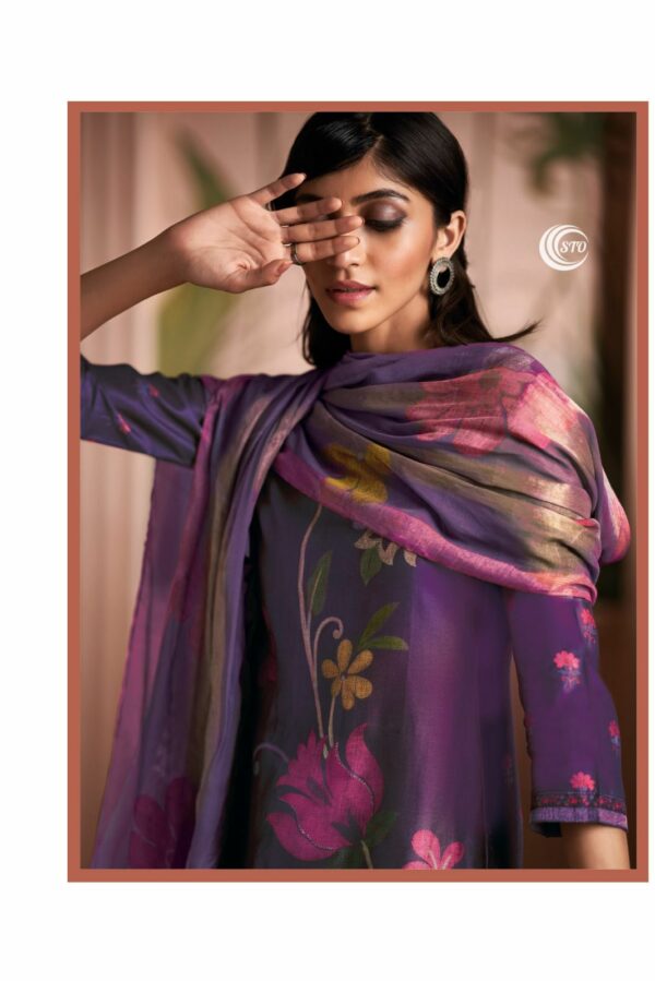 Ganga Shanaya C1135 -Premium Bemberg Russian Silk Printed With Embroidery And Lace Suit