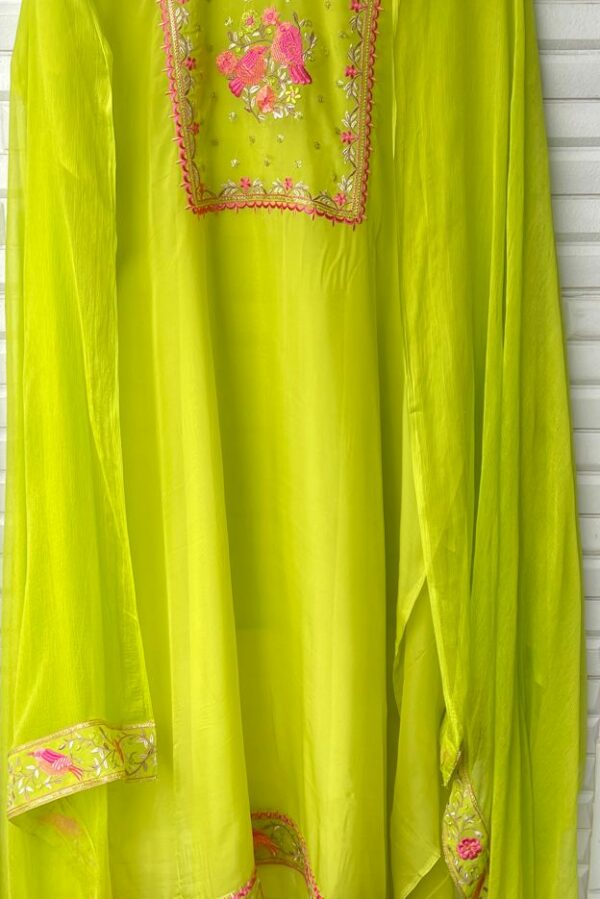 1Organza With Resham, Zari & Sequence Embroidery Suit