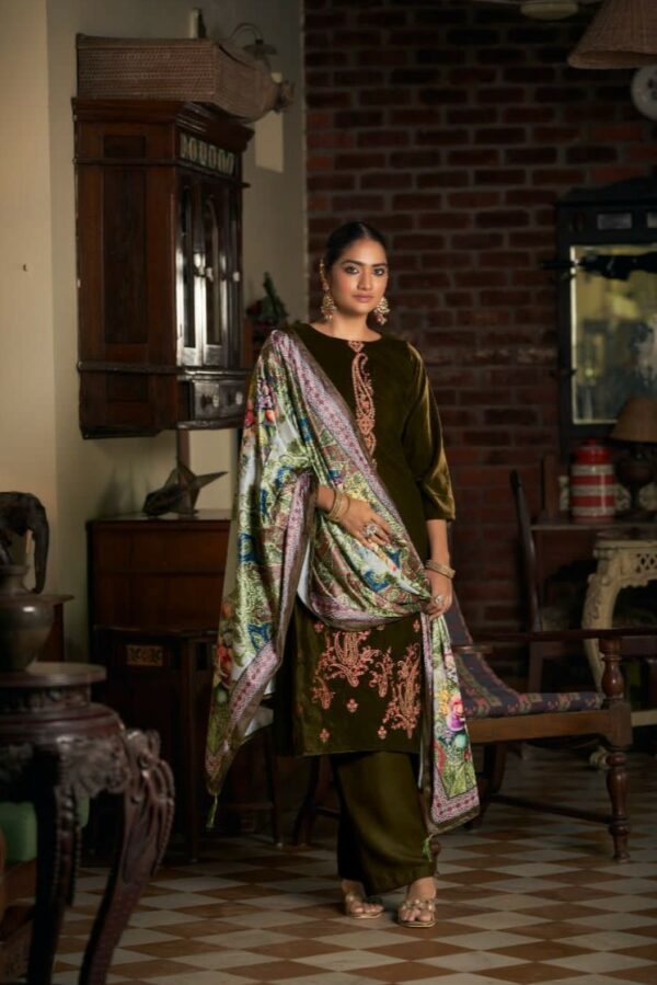 Kesar Meenakari 0001-Pure Bemberg Self Weaving With Handwork Embroidery Suit