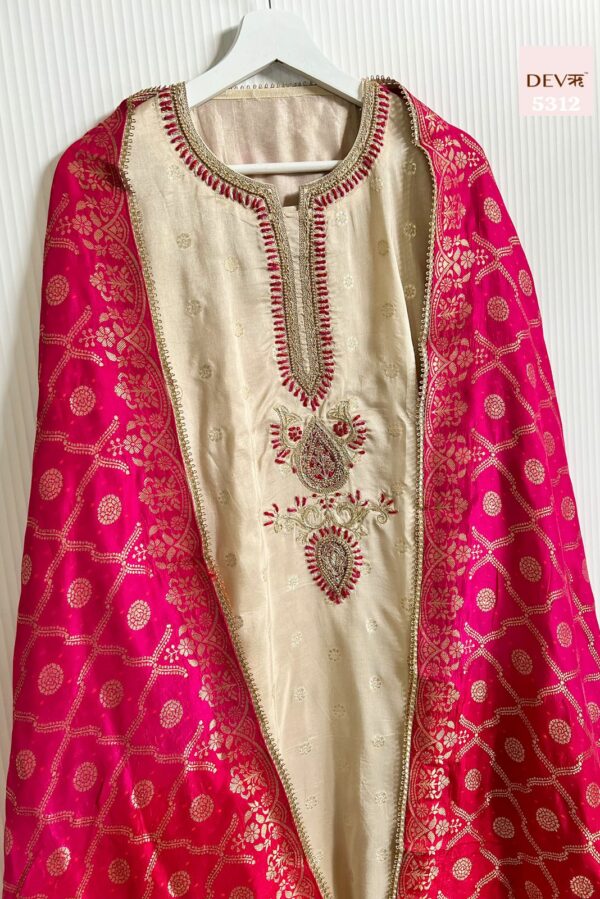 Pure Russian Silk With Beautiful Banarasi Weave, Dabka, Thread & Beads Work Suit