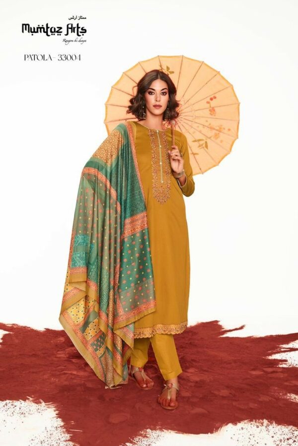 Mumtaz Patola 33006 - Pure Jam Satin With Neck & Daman Embroidery Suit