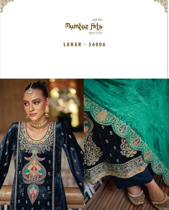Mumtaz Lahaar 34006 - Pure Viscose Velvet With heavy Embroidery Suit