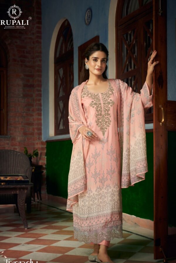 Rupali Orchid 1306 - Pure Muslin Digitally Printed With Organza Embroidered Cording Patchwork Suit