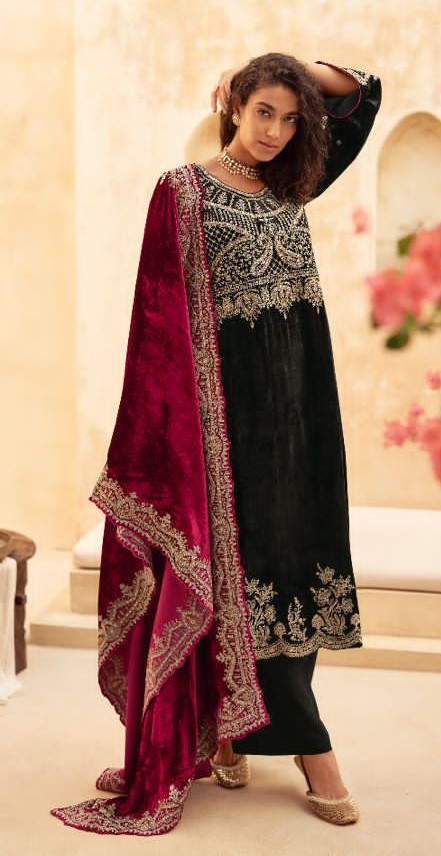 Mumtaz Noorjahan Velvet 41006 - Pure Viscose Velvet With Heavy Embroidery Suit