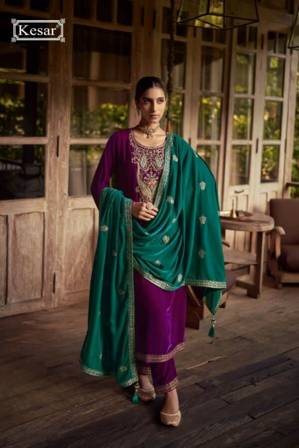 Kesar Ek Noor 95001 - Pure Velvet With Elegant Embroidery Suit
