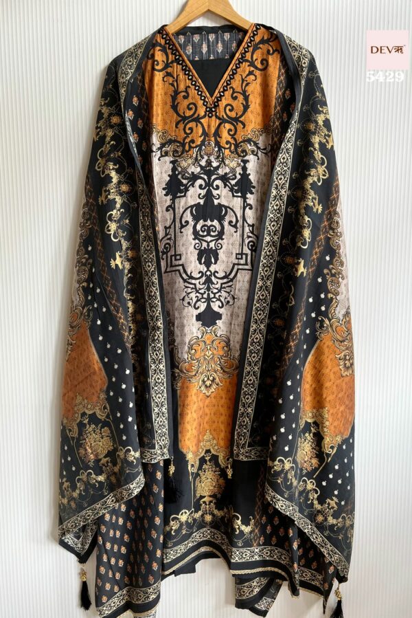 Pure Modal Silk With Beautiful Pakistani Print & Neckline Work Suit