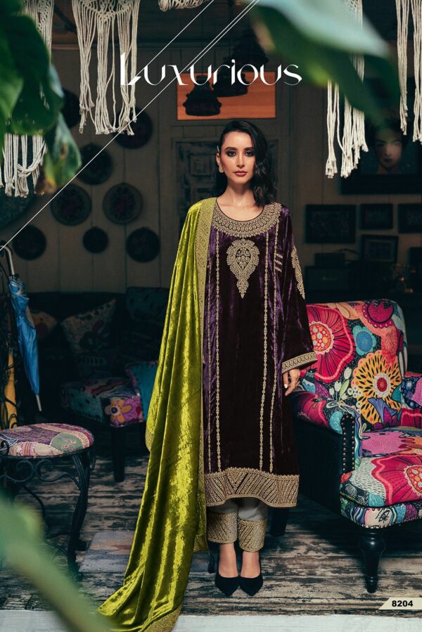 Aiqa Northern Ray 8201 - Pure Velvet With Fancy Work Suit