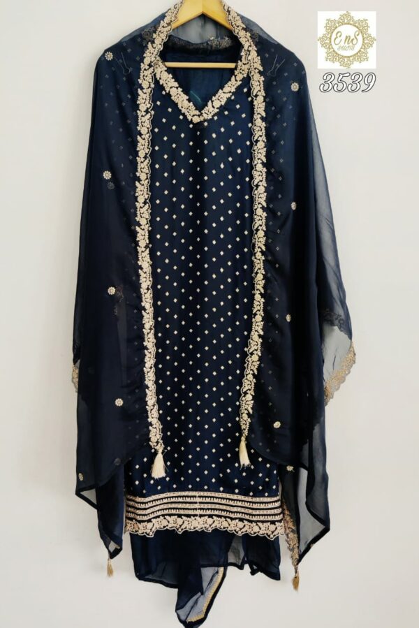 Pure Soft Organza Banarasi Weaving With Beautiful Handwork Embroidery Suit - TIF 977
