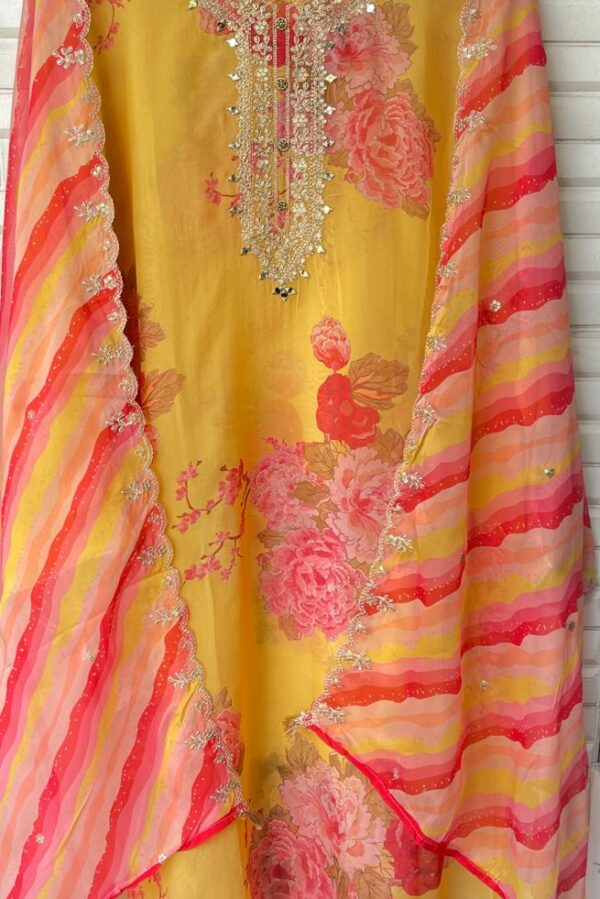 Organza Printed With Mirror, Zari & Sequence Embroidery Suit