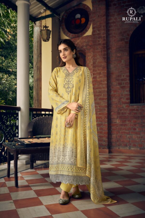 Rupali Orchid 1301 - Pure Muslin Digitally Printed With Organza Embroidered Cording Patchwork Suit