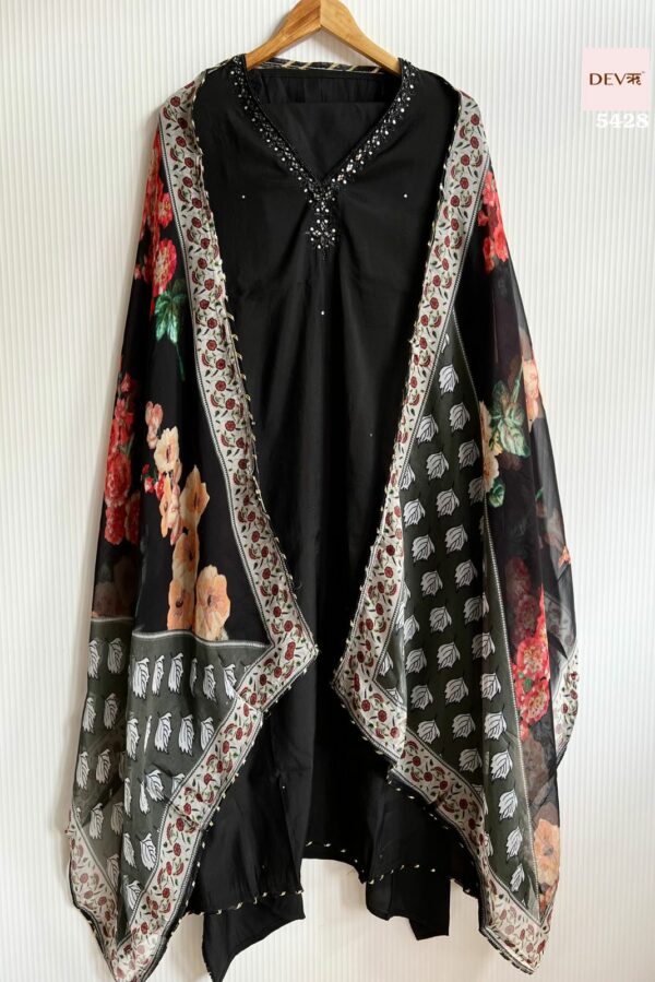 Pure Roman Silk With Beautiful Thread & Mirror Neckline Work Suit