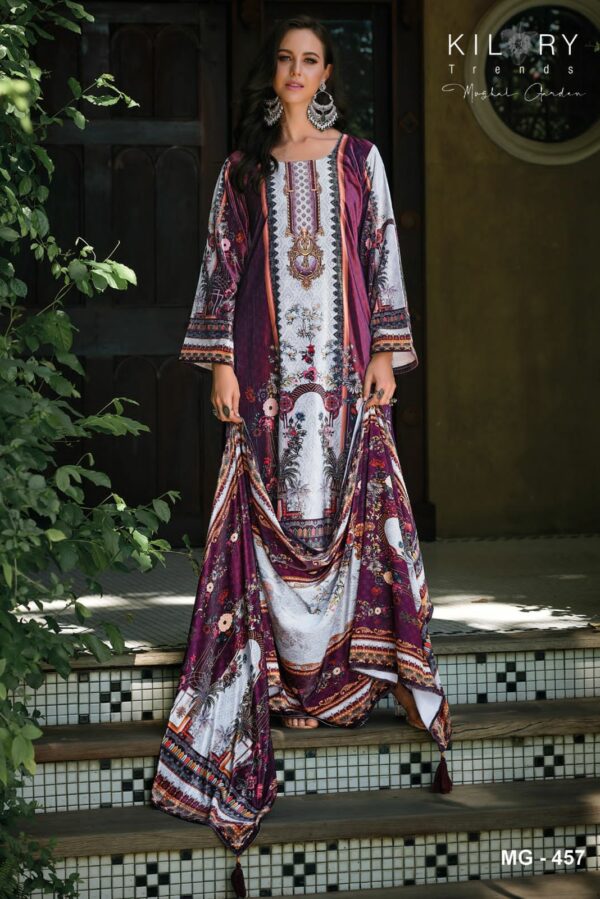 Kilory Mughal Garden 451 - Pure Velvet With Digital Print & Fancy Swarovski Handwork Embroidery Suit